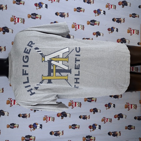 Vintage Tommy Hilfiger Athletics rowing back graphics gray & blue XL t-shirt - Picture 1 of 7